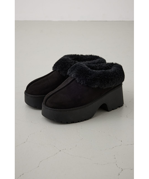 厚底ムートンヒールデザインスリッポン