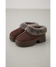 厚底ムートンヒールデザインスリッポン