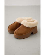 厚底ムートンヒールデザインスリッポン