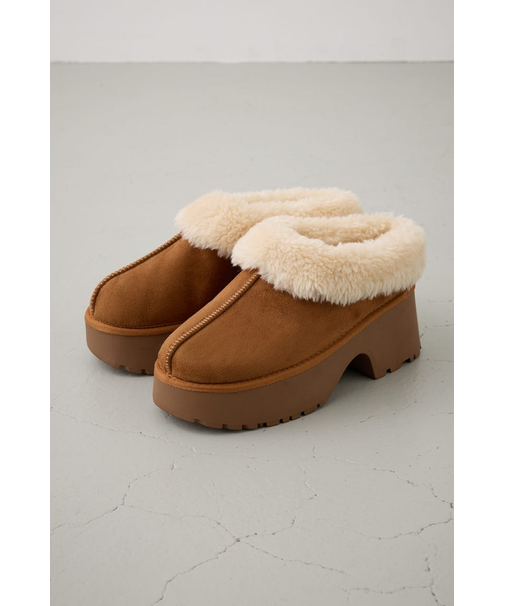 厚底ムートンヒールデザインスリッポン