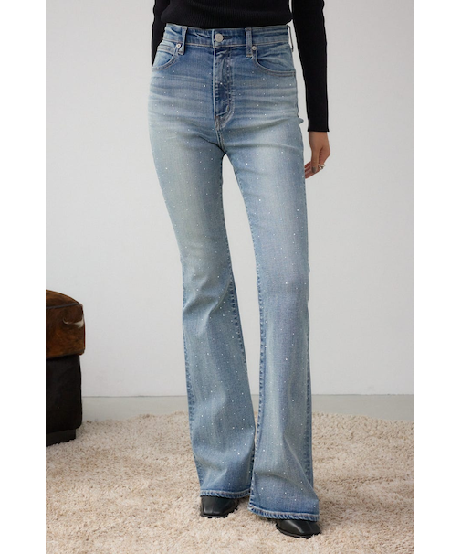 AZUL DENIM ラインストーンフレアデニム