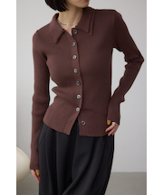 ダブルカラーフロント釦ニットトップス