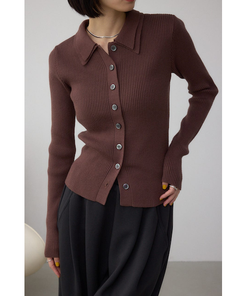 ダブルカラーフロント釦ニットトップス