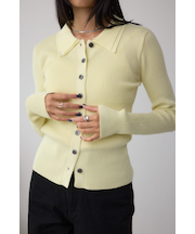 ダブルカラーフロント釦ニットトップス