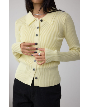 ダブルカラーフロント釦ニットトップス