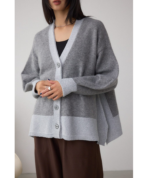 ラメバイカラーニットカーディガン