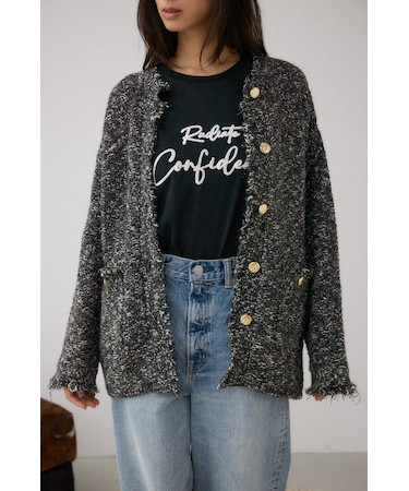 【堀田茜さん着用アイテム】ツイードライクニットカーディガン