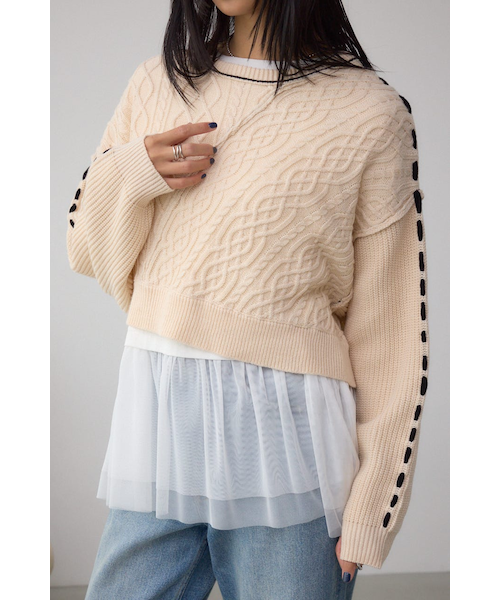 【極美品・現行タグ】45R パール付き　ケーブルニット　アイボリ　M ウール パールボタン ケーブルニット｜JENNE(ジェンヌ)公式通販：パリ