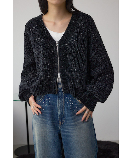 WZIPベロアラメモールカーデ