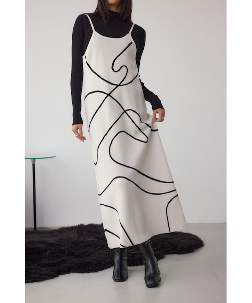 【セットアイテム】ライン柄ニットキャミワンピセット