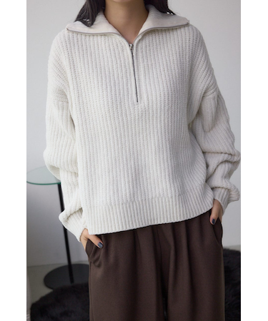 ラメベロアハーフZIPニットトップス