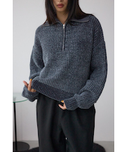 ラメベロアハーフZIPニットトップス