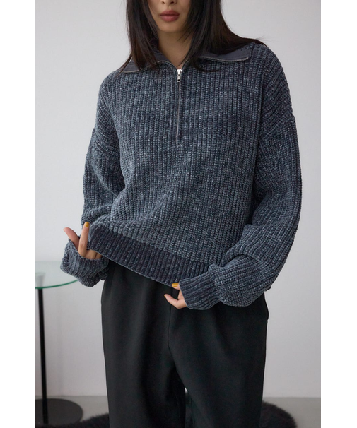 ラメベロアハーフZIPニットトップス
