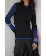 【PLUS】カラーブロッキングリブニット