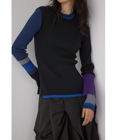 【PLUS】カラーブロッキングリブニット