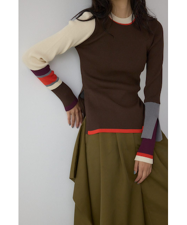 【PLUS】カラーブロッキングリブニット