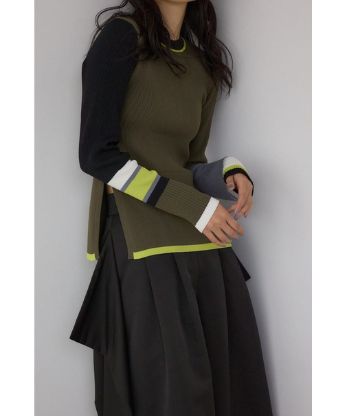 【PLUS】カラーブロッキングリブニット