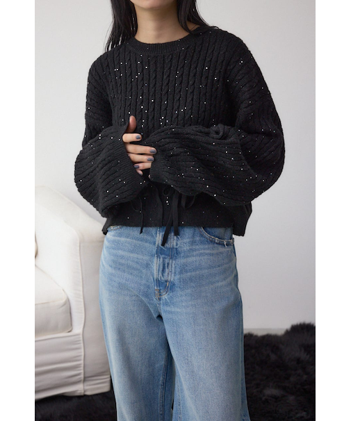 ドロストリングスパンコールラメニット