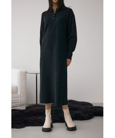 格上げ ポロカラーニットワンピース