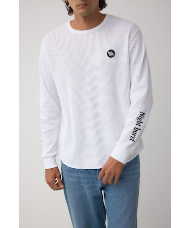 袖刺繍ワッフルトップス