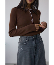 格上げ ヘンリーネックデザインニットトップス