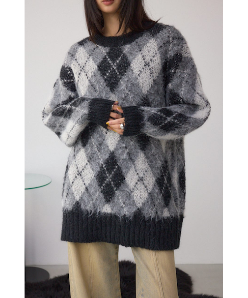 アーガイルシャギーニット