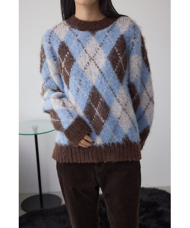 アーガイルシャギーニット