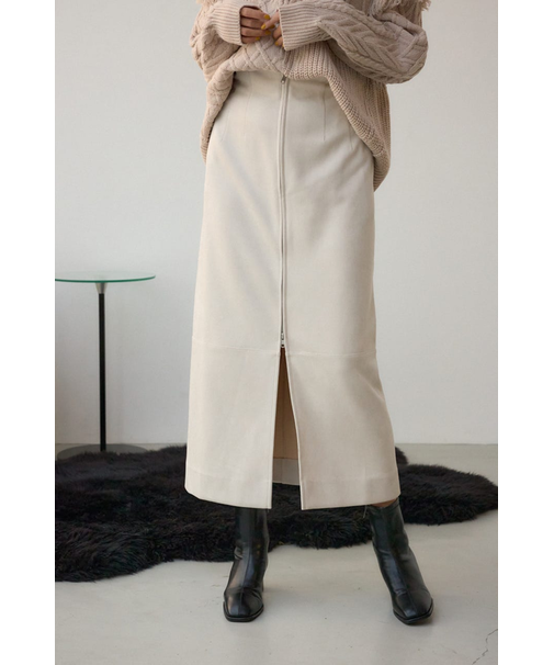 フェイクレザー／スエードジップタイトスカート