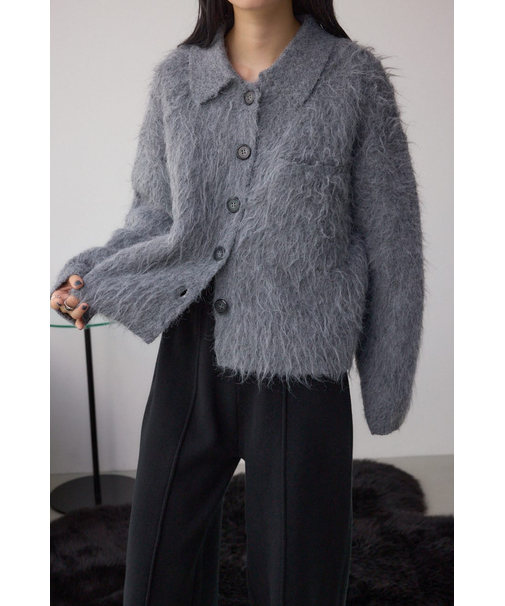 シャギー襟付きニットカーデ