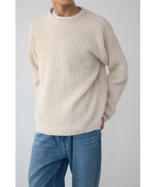 ワッフル編みマットモールニット