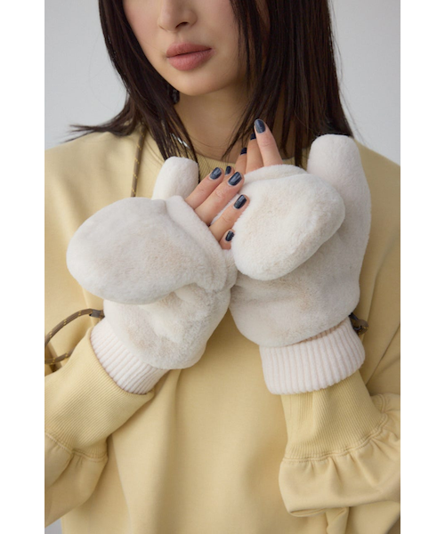 ティディベア　ファー ミトン グレー ストラップ付き 配色ストラップ2WAYフェイクファーミトン｜アズールバイマウジーの通販