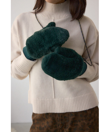 配色ストラップ2WAYフェイクファーミトン