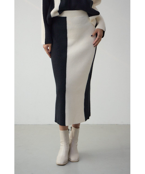 バイカラーIラインニットスカート