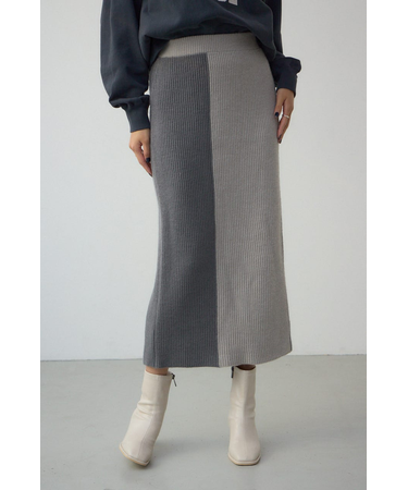 バイカラーIラインニットスカート