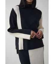 バイカラーハイネックニットトップス