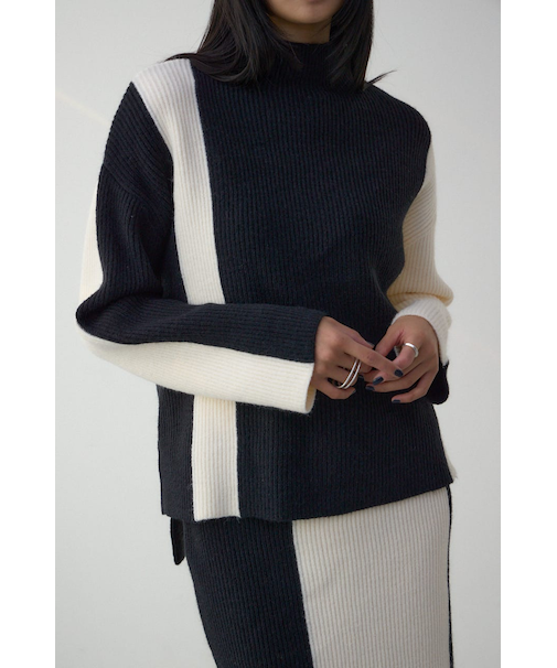 バイカラーハイネックニットトップス