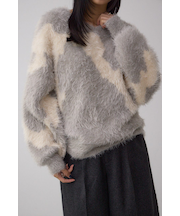 ニュアンスカウ柄Vネックニットトップス