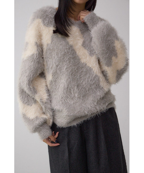 ニュアンスカウ柄Vネックニットトップス