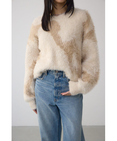 ニュアンスカウ柄Vネックニットトップス