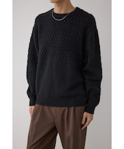 バスケット編み切り替えニットトップス