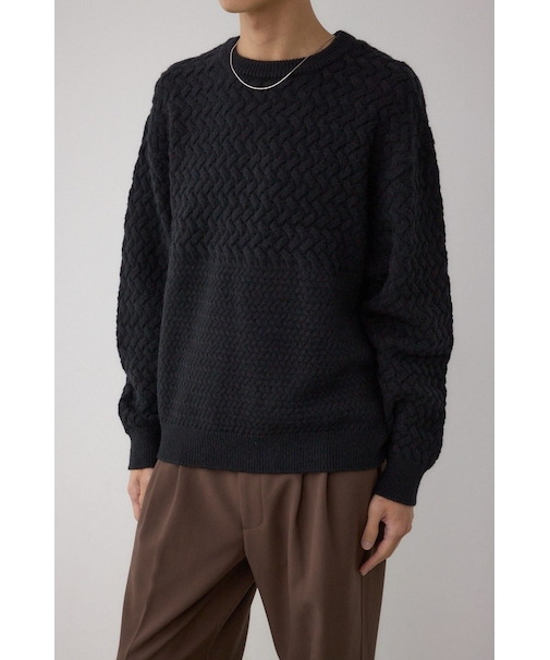 バスケット編み切り替えニットトップス