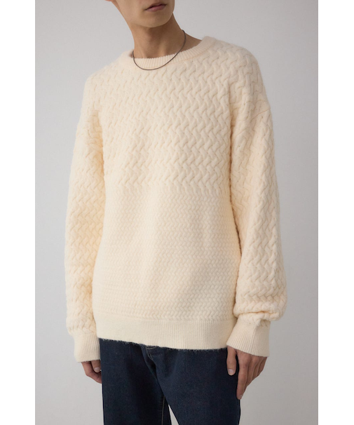 バスケット編み切り替えニットトップス