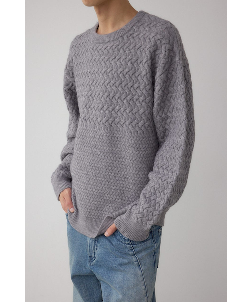 バスケット編み切り替えニットトップス