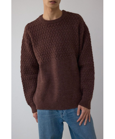 バスケット編み切り替えニットトップス