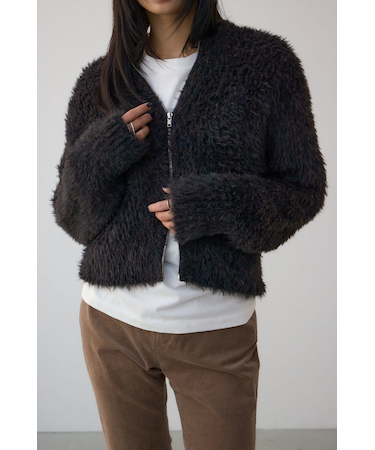 Wジップシャギーニットカーディガン