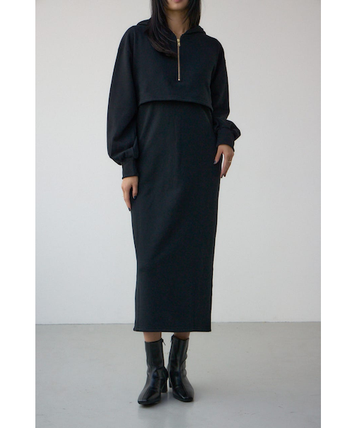 レイヤード風裏起毛フーディーワンピース