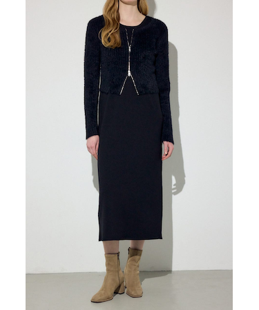 Wジップシャギーカーデセットニットワンピース