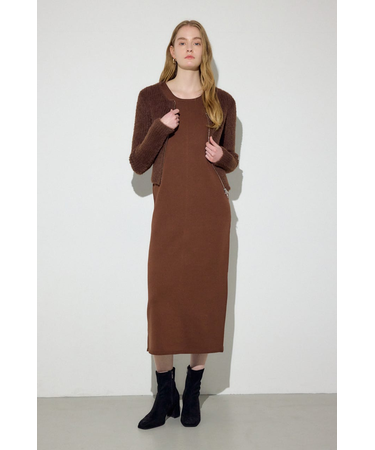 Wジップシャギーカーデセットニットワンピース