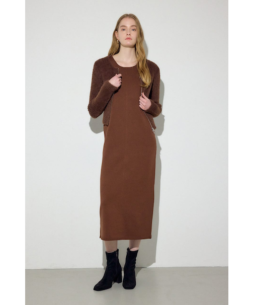 Wジップシャギーカーデセットニットワンピース