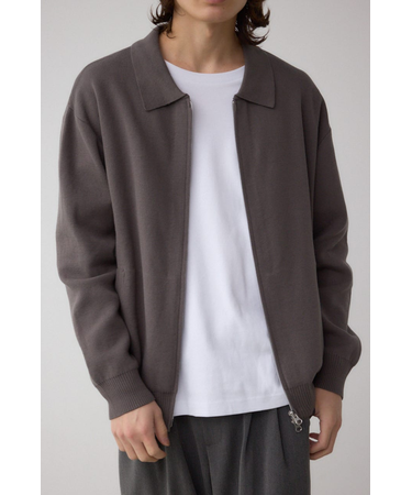 ジップアップ襟付きニットカーディガン